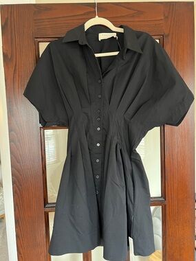 Exquise - Anthropologie - Black Button-Front Short Sleeve Fit-and-Flare Dress